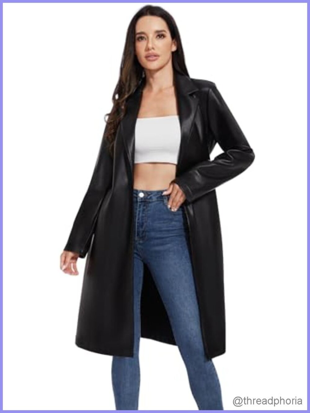 Faux Leather Trench Coat Moto Biker Jacket Vegan Pleather